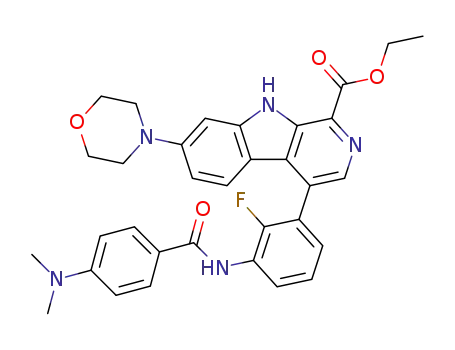 Molecular Structure of 1352836-10-2 (ethyl 4-(3-(4-(dimethylamino)benzamido)-2-fluorophenyl)-7-morpholino-9H-pyrido[3,4-b]indole-1-carboxylate)