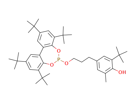 Molecular Structure of 203255-81-6 (2-(1,1-Dimethylethyl)-6-methyl-4-[3-[[2,4,8,10-tetrakis(1,1-dimethyleth yl)dibenzo[d,f][1,3,2]dioxaphosphepin-6-yl]oxy]propyl] phenol)