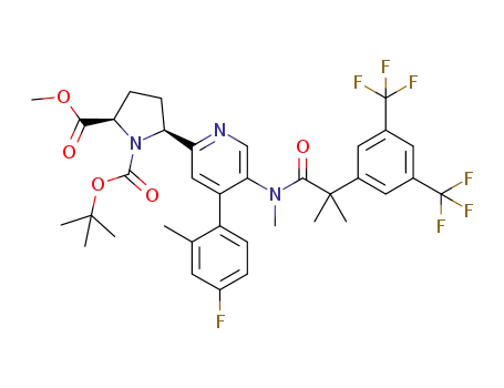 1-(1,1-dimethylethyl) 2-methyl (2R,5S)-5-[5-[(2-[3,5-bis(trifluoromethyl)phenyl]-2-methylpropanoyl)(methyl)amino]-4-(4-fluoro-2-methylphenyl)-2-pyridinyl]-1,2-pyrrolidinedicarboxylate