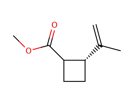 Molecular Structure of 139561-17-4 (Cyclobutanecarboxylic acid, 2-(1-methylethenyl)-, methyl ester, (1R-trans)-)