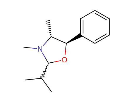 Molecular Structure of 107778-86-9 (Oxazolidine, 3,4-dimethyl-2-(1-methylethyl)-5-phenyl-)