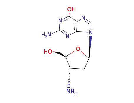 Molecular Structure of 66323-49-7 (2-Amino-9-[(2R,4S,5S)-4-amino-5-(hydroxymethyl)oxolan-2-yl]-3H-purin-6-one)