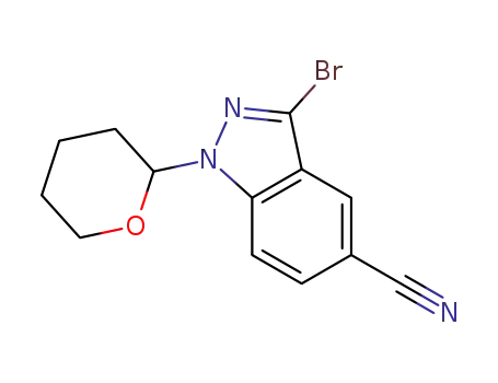 Molecular Structure of 395101-69-6 (3-bromo-1-(tetrahydro-2H-pyran-2-yl)-1H-indazole-5-carbonitrile)