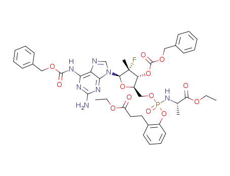 ethyl 3-(2-(((S)-(((2R,3R,4R,5R)-5-(2-amino-6-(((benzyloxy)carbonyl)amino)-9H-purin-9-yl)-3-(((benzyloxy)carbonyl)oxy)-4-fluoro-4-methyltetrahydrofuran-2-yl)methoxy)(((S)-1-ethoxy-1-oxopropan-2-yl)amino)phosphoryl)oxy)phenyl)propanoate