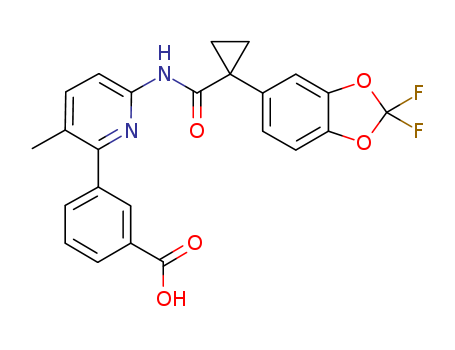 VX-809 / Lumacaftor / 3-(6-{[1-(2,2-Difluoro-benzo[1,3]dioxol-5-yl)-cyclopropanecarbonyl]-amino}-3-methyl-pyridin-2-yl)-benzoic acid,3-(6-(1-(2,2-Difluorobenzo[d][1,3]dioxol-5-yl)cyclopropanecarboxami