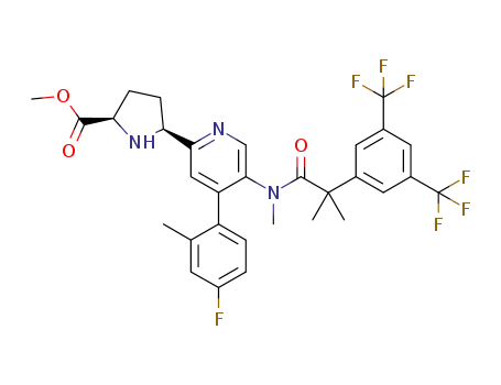 methyl (5S)-5-[5-[(2-[3,5-bis(trifluoromethyl)phenyl]-2-methylpropanoyl)(methyl)amino]-4-(4-fluoro-2-methylphenyl)-2-pyridinyl]-D-prolinate