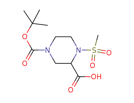 Molecular Structure of 885699-00-3 (4-(tert-butoxycarbonyl)-1-(methylsulfonyl)piperazine-2-carboxylic acid)