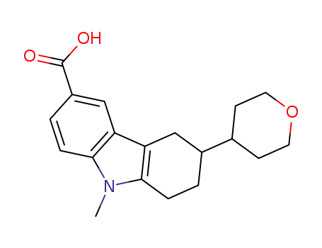Molecular Structure of 1121526-82-6 (9-methyl-3-(tetrahydro-2H-pyran-4-yl)-2,3,4,9-tetrahydro-1H-carbazole-6-carboxylic acid)