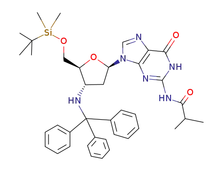Molecular Structure of 195375-54-3 (5'-O-(tert-butyldimethylsilyl)-N<SUP>2</SUP>-isobutyryl-3'-tritylamino-2',3'-dideoxyguanosine)