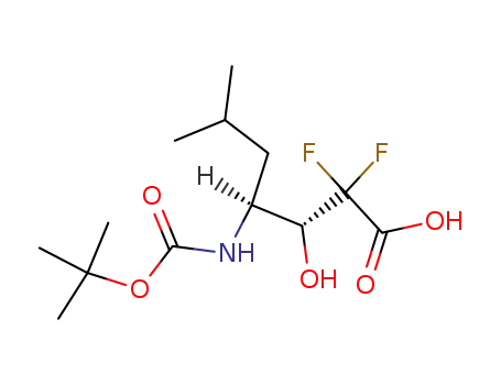 Molecular Structure of 108385-36-0 (Heptanoic acid,
4-[[(1,1-dimethylethoxy)carbonyl]amino]-2,2-difluoro-3-hydroxy-6-methyl
-, (3R,4S)-)