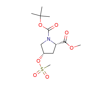 Molecular Structure of 121147-93-1 ((2S,4S)-2-methyl N-Boc-4-((methylsulfonyl)oxy)pyrrolidine-2-carboxylate)