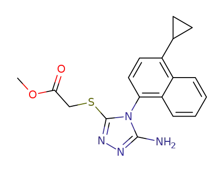 Molecular Structure of 878671-98-8 (Acetic acid, 2-[[5-amino-4-(4-cyclopropyl-1-naphthalenyl)-4H-1,2,4-triazol-3-yl]thio]-, methyl ester)