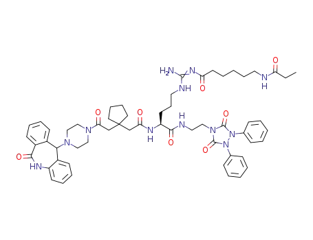 Molecular Structure of 1432471-20-9 ((2S)-N-[2-(3,5-dioxo-1,2-diphenyl-1,2,4-triazolidin-4-yl)ethyl]-N<sup>α</sup>-[2-(1-{2-oxo-2-[4-(6-oxo-6,11-dihydro-5H-dibenzo[b,e]azepin-11-yl)piperazin-1-yl]ethyl}cyclopentyl)acetyl]-N<sup>ω</sup>-(6-propanoylaminohexanoyl)argininamide)