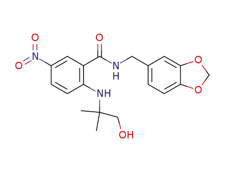 2-(2-Hydroxy-1,1-dimethylethylamino)-5-nitro-N-(1,3-benzodioxol-5-ylmethyl)benzamide
