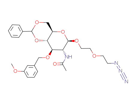 Molecular Structure of 213192-00-8 (N-[(4aR,6R,7R,8R,8aS)-6-[2-(2-Azido-ethoxy)-ethoxy]-8-(3-methoxy-benzyloxy)-2-phenyl-hexahydro-pyrano[3,2-d][1,3]dioxin-7-yl]-acetamide)