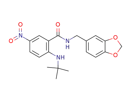 Molecular Structure of 247566-96-7 (2-(tert-Butylamino)-5-nitro-N-(1,3-benzodioxol-5-ylmethyl)benzamide)