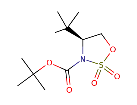 Molecular Structure of 1206227-45-3 ((4S)-4-t-Butyl-1,2,3-oxathiazolidine-2,2-dioxide-3-carboxylic acid t-butyl ester, Min. 97%)