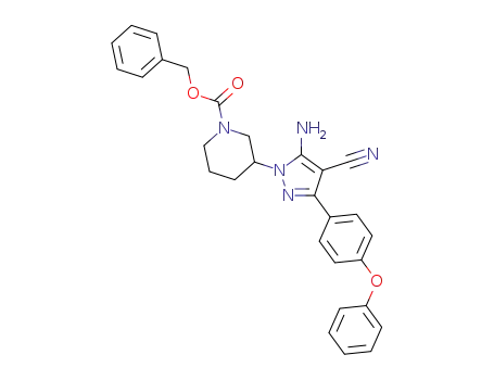 Molecular Structure of 1609467-43-7 (benzyl 3-[5-amino-4-cyano-3-(4-phenoxy-phenyl)-pyrazol-1-yl]-piperidine-1-carboxylate)