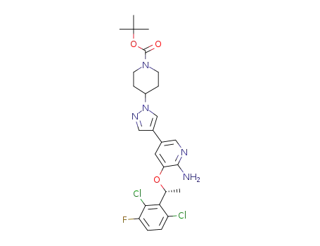 Molecular Structure of 877399-51-4 ((R)-tert-butyl 4-(4-(6-aMino-5-(1-(2,6-dichloro-3-fluorophenyl)ethoxy)pyridin-3-yl)-1H-pyrazol-1-yl)piperidine-1-carboxylate)