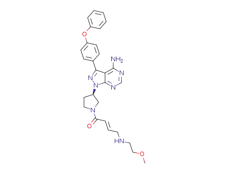 Molecular Structure of 1418270-10-6 ((R,E)-1-(3-(4-amino-3-(4-phenoxyphenyl)-1H-pyrazolo[3,4-d]pyrimidin-1-yl)pyrrolidin-1-yl)-4-(2-methoxyethylamino)but-2-en-1-one)