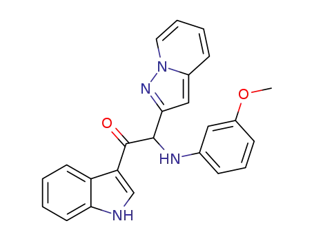 Molecular Structure of 1428968-66-4 (1-(1H-indol-3-yl)-2-((3-methoxyphenyl)amino)-2-(pyrazolo[1,5-a]pyridin-2-yl)ethan-1-one)