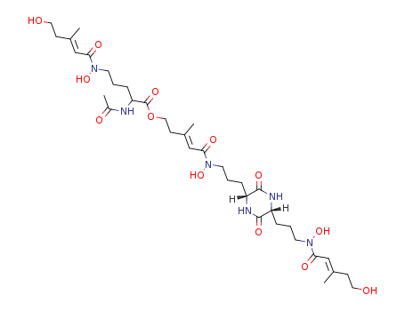 L-Ornithine,N2-acetyl-N5-hydroxy-N5-[(2E)-5-hydroxy-3-methyl-1-oxo-2-penten-1-yl]-,(3E)-5-[hydroxy[3-[(2S,5S)-5-[3-[hydroxy[(2E)-5-hydroxy-3-methyl-1-oxo-2-penten-1-yl]amino]propyl]-3,6-dioxo-2-pipera