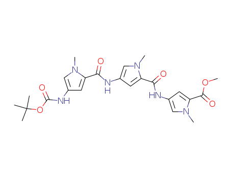 Molecular Structure of 126093-00-3 (1H-Pyrrole-2-carboxylic acid,
4-[[[4-[[[4-[[(1,1-dimethylethoxy)carbonyl]amino]-1-methyl-1H-pyrrol-2-yl]
carbonyl]amino]-1-methyl-1H-pyrrol-2-yl]carbonyl]amino]-1-methyl-,
methyl ester)