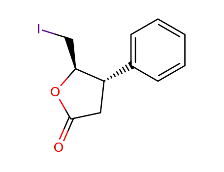 Molecular Structure of 67279-70-3 (2(3H)-Furanone, dihydro-5-(iodomethyl)-4-phenyl-, (4R,5R)-rel-)