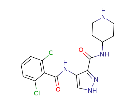 Molecular Structure of 844442-38-2 (4-[(2,6-dichlorobenzoyl)amino]-N-4-piperidinyl1H-pyrazole-3-carboxamide)