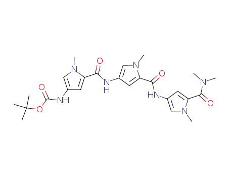 Molecular Structure of 292073-28-0 ({5-[5-(5-dimethylcarbamoyl-1-methyl-1<i>H</i>-pyrrol-3-ylcarbamoyl)-1-methyl-1<i>H</i>-pyrrol-3-ylcarbamoyl]-1-methyl-1<i>H</i>-pyrrol-3-yl}-carbamic acid <i>tert</i>-butyl ester)