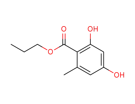 Molecular Structure of 31581-29-0 (Benzoic acid, 2,4-dihydroxy-6-methyl-, propyl ester)