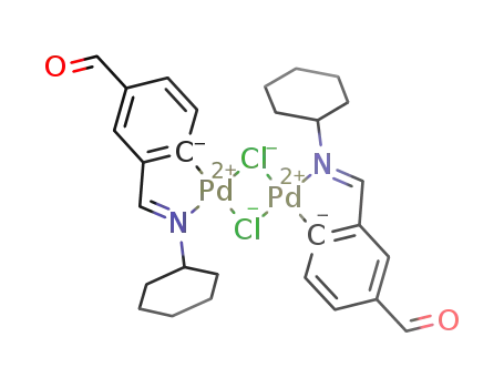 Molecular Structure of 174865-79-3 ([Pd(5-(COH)C6H3C(H)N(cyclohexyl)-C2,N)(μ-Cl)]2)