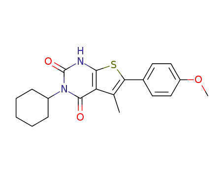 Molecular Structure of 174072-95-8 (Thieno[2,3-d]pyrimidine-2,4(1H,3H)-dione,
3-cyclohexyl-6-(4-methoxyphenyl)-5-methyl-)