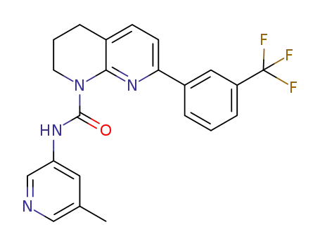 Molecular Structure of 1303583-59-6 (N-(5-methylpyridin-3-yl)-7-(3-(trifluoromethyl)phenyl)-3,4-dihydro-1,8-naphthyridine-1(2H)-carboxamide)