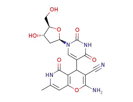 Molecular Structure of 1217597-36-8 (2-amino-4-[1-(2-deoxy-β-D-ribosyl)-1,2,3,4-tetrahydropyrimidin-5-yl]-5,6-dihydro-7-methyl-5-oxo-4H-pyrano[3,2-c]pyridine-3-carbonitrile)