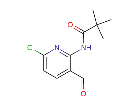 Molecular Structure of 127446-34-8 (N-(6-Chloro-3-formyl-pyridin-2-yl)-2,2-dimethyl-propionamide)