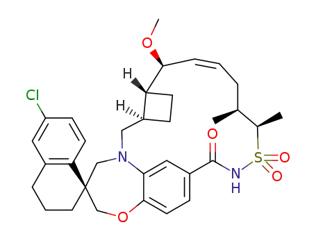 (1S,3'R,6'R,7'S,8'Z,11'S,12'R)-6-chloro-7'-methoxy-11',12'-dimethyl-3,4-dihydro-2H,15'H-spiro[naphthalene-1,22'-[20]oxa[13]thia[1,14]diazatetracyclo[14.7.2.0<sup>3</sup>'<sup>6</sup>.0<sup>19</sup>'<sup>24</sup>]pentacosa[8,16,18,24]tetraen]-15'-one 13',13'-dioxide