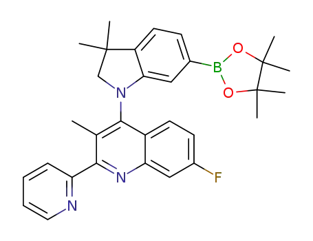 Molecular Structure of 1259512-15-6 (4-(3,3-dimethyl-6-(4,4,5,5-tetramethyl-1,3,2-dioxaborolan-2-yl)-indolin-1-yl)-7-fluoro-3-methyl-2-(pyridin-2-yl)quinoline)