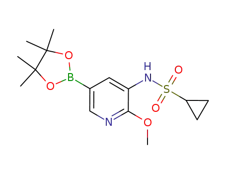 Molecular Structure of 1083326-71-9 (N-(2-Methoxy-5-(4,4,5,5-tetraMethyl-1,3,2-dioxaborolan-2-yl)pyridin-3-yl)cyclopropanesulfonaMide)