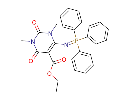 Molecular Structure of 99747-55-4 (1,2,3,4-Tetrahydro-1,3-dimethyl-2,4-dioxo-6-[(triphenylphosphoranylidene)amino]-5-pyrimidinecarboxylic acid ethyl ester)
