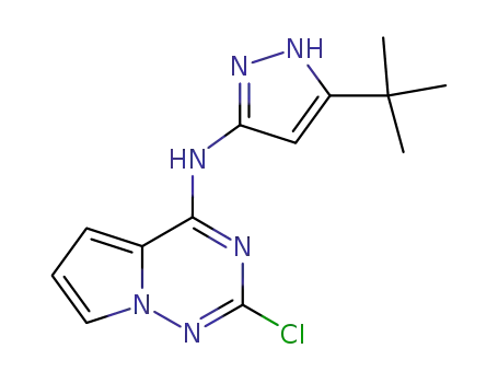 Molecular Structure of 1001353-76-9 (N-(5-tert-butyl-1H-pyrazol-3-yl)-2-chloropyrrolo[1,2-f][1,2,4]triazin-4-amine)