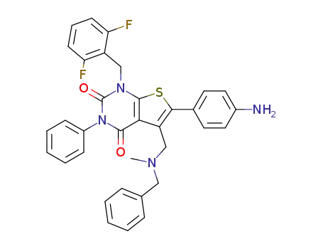 Molecular Structure of 174072-63-0 (6-(4-aminophenyl)-5-(N-benzyl-N-methylaminomethyl)-1-(2,6-difluorobenzyl)-3-phenylthieno[2,3-d]pyrimidine-2,4(1H,3H)-dione)