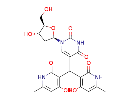 Molecular Structure of 1217597-42-6 (bis(1,2-dihydro-4-hydroxy-6-methyl-2-oxopyridin-3-yl)[1-(2-deoxy-β-D-ribosyl)-1,2,3,4-tetrahydropyrimidin-5-yl]methane)