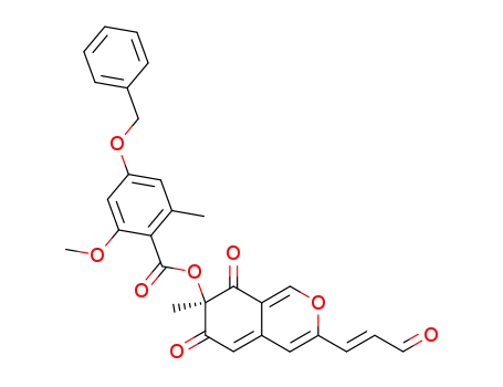 4-Benzyloxy-2-methoxy-6-methyl-benzoic acid (R)-7-methyl-6,8-dioxo-3-((E)-3-oxo-propenyl)-7,8-dihydro-6H-isochromen-7-yl ester