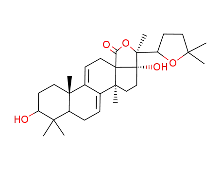 Molecular Structure of 6853-99-2 ((22S)-22,25-Epoxy-3β,17,20-trihydroxylanosta-7,9(11)-dien-18-oic acid γ-lactone)