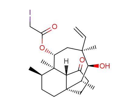 Molecular Structure of 31716-03-7 ((3aR,4R,5R,7S,8S,9R,9aS,12R)-8-hydroxy-4,7,9,12-tetramethyl-3-oxo-7-vinyldecahydro-4,9a-propanocyclopenta[8]annulen-5-yl 2-iodoacetate)