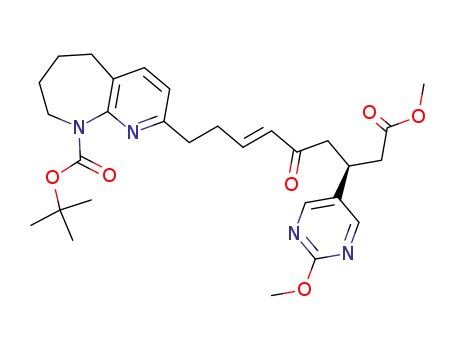Molecular Structure of 848946-17-8 (9H-Pyrido[2,3-b]azepine-9-carboxylic acid,
5,6,7,8-tetrahydro-2-[(3E,7S)-9-methoxy-7-(2-methoxy-5-pyrimidinyl)-5,
9-dioxo-3-nonenyl]-, 1,1-dimethylethyl ester)