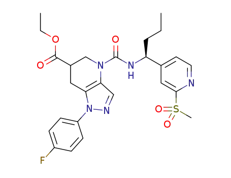 Molecular Structure of 1383733-69-4 (1-(4-fluorophenyl)-4-[(S)-1-(2-methanesulfonyl-pyridin-4-yl)-butylcarbamoyl]-4,5,6,7-tetrahydro-1H-pyrazolo[4,3-b]pyridine-6-carboxylic acid ethyl ester)