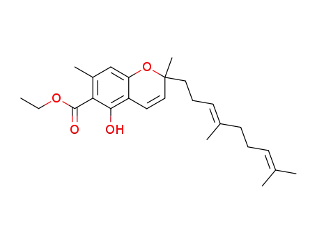 Molecular Structure of 632327-60-7 (5-hydroxy-2,7-dimethyl-2-(4,8-dimethyl-3E,7-nonadienyl)-2H-chromene-6-carboxylic acid ethyl ester)