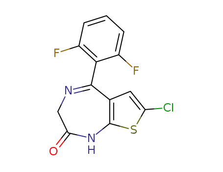 Molecular Structure of 40017-75-2 (7-chloro-5-(2,6-difluoro-phenyl)-1,3-dihydro-thieno[2,3-<i>e</i>][1,4]diazepin-2-one)